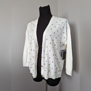 NWT Juicy Couture Ivory Knit and Gold Embellished Cardigan Sweater, Medium